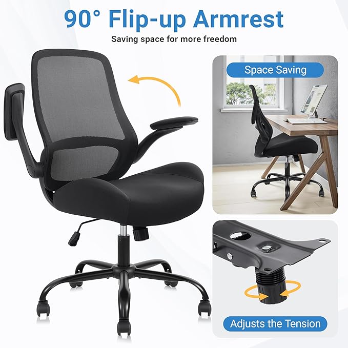 HYLONE Heavy Duty Office Chair, 5" Thickened Seat Ergonomic Desk Chair with Adjustable Armrests, Home Office Computer Chairs for Long Hours Mesh Executive Chair(Black)-DeskLoop Office