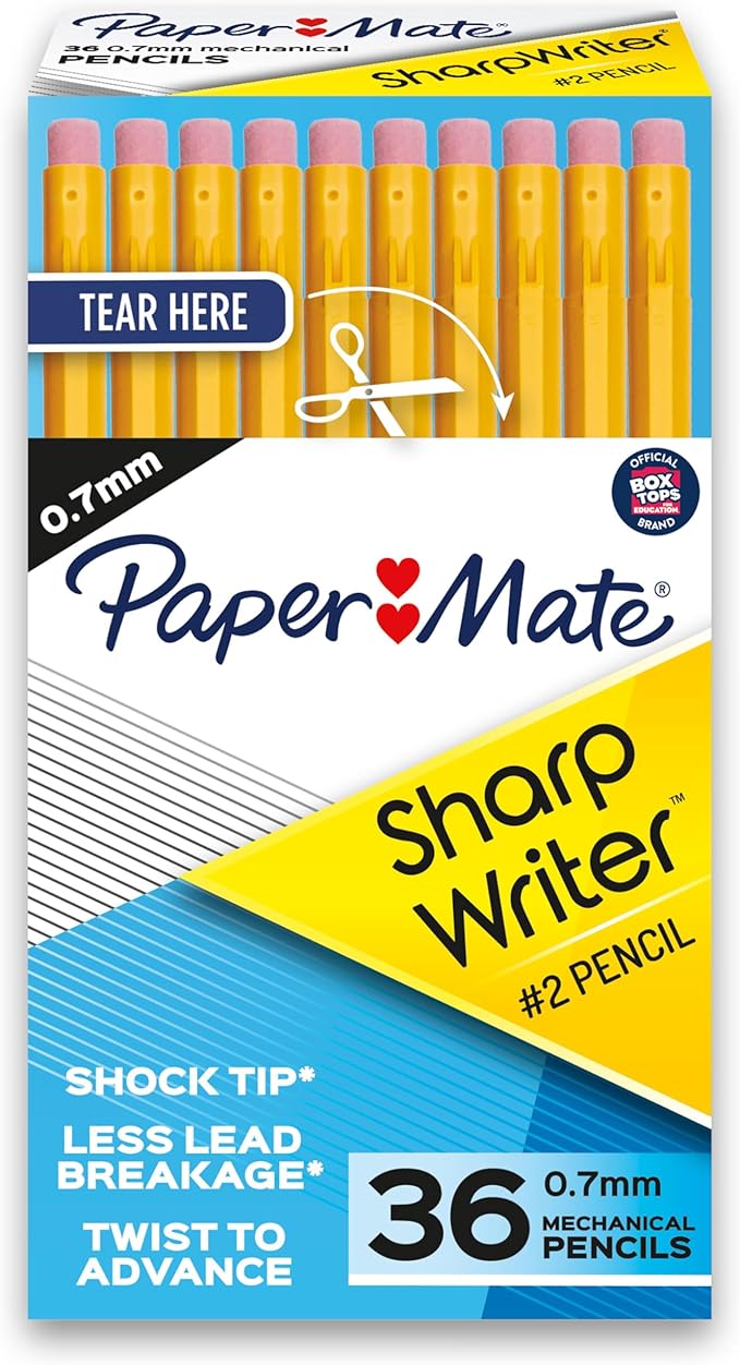 Paper Mate SharpWriter Mechanical Pencils | 0.7 mm #2 Pencil | Pencils for School Supplies, Yellow, 36 Count-DeskLoop Office