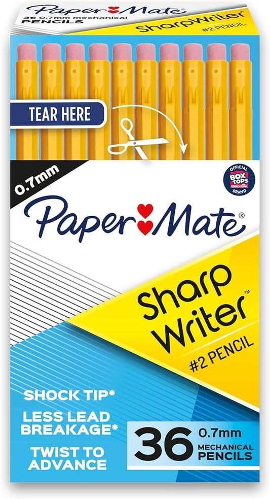 Paper Mate SharpWriter Mechanical Pencils | 0.7 mm #2 Pencil | Pencils for School Supplies, Yellow, 36 Count-DeskLoop Office