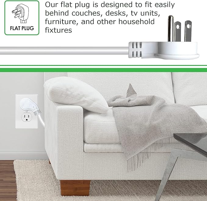 Digital Energy 8 Outlet Surge Protector - 15 AMP, 1875 W, 125 V, 350 J Surge Protection, ETL Listed - Flat Plug (White, 3 FT (Pack of 2))-DeskLoop Office