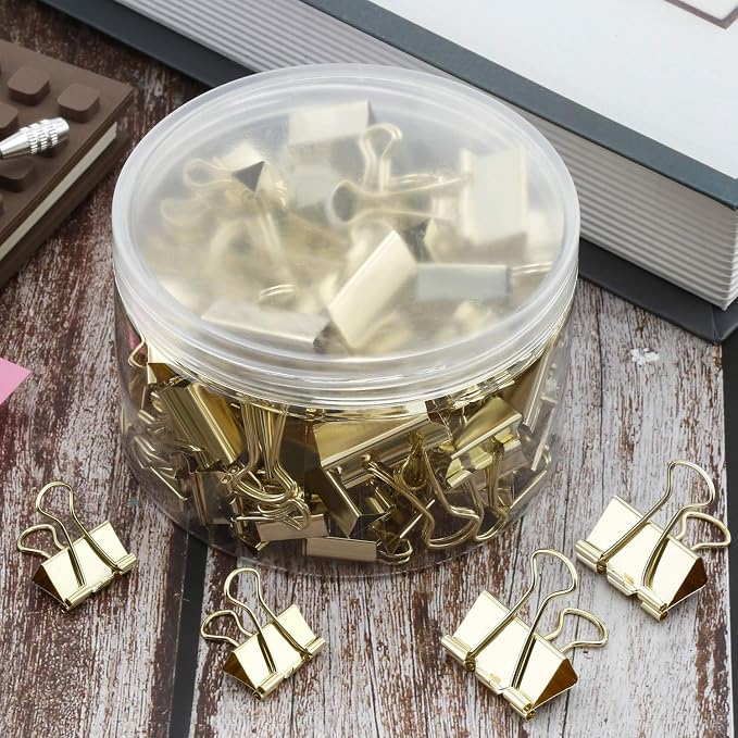 TecUnite 150 Pcs Binder Clips Assorted Sizes Gold Paper Clamps Clips Large - Image 7