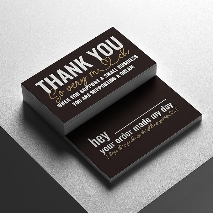 ITZAMNA Thank you for supporting small business cards Customer appreciation note cards Pink Script with Heart Pack of 100 black