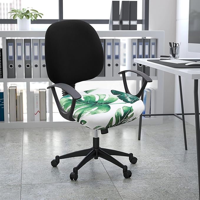 Smiry Printed Office Computer Chair Seat Covers, Stretch Fit Universal Desk Rotating Chair Cover Washable Removable Seat Cushion Protectors - Green-DeskLoop Office