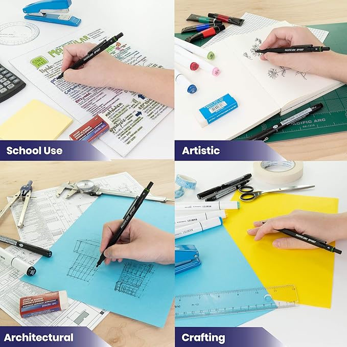 Pacific Arc Chromagraph Metal Mechanical Pencil .7 mm Black Barrel Mechanical Pencil with Built In Lead Pencil Grade Indicator, Lead Pencil Holder for Drafting, Sketching, and Drawing-DeskLoop Office