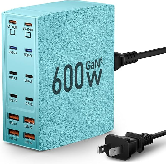 Charging Station (600W),12-Port USB C Charger Block with Dual 100W PD USB-C Fast Charging Station Hub for MacBook Pro/Air/All iPad iPhone 17/16 15/14/13/Pro Max/Samsung Galaxy Note(Green)-DeskLoop Office