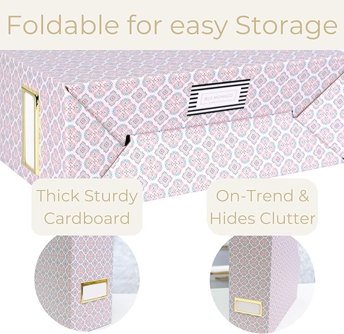 BLU MONACO Foldable Magazine File Holder Set of 4 with Moroccan Tile Design – Decorative Cardboard Magazine Organizer for Home, Office & Dorm Room – Stylish Magazine Storage Solution-DeskLoop Office