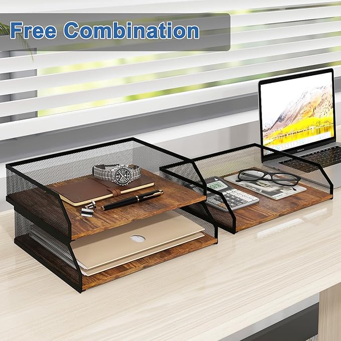 Natwind 3-Tier Stackable Paper Tray, Metal Mesh Desktop Organizer, Paper Sorter, Letter Trays,File Document Storage Rack for for Home, Office, School (Retro)-DeskLoop Office