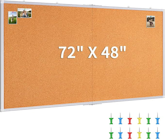 maxtek Large Cork Board 72 x 48 in, Bulletin Board for Walls, 6'x 4' Extra Aluminum Framed Corkboard, Foldable Wall Mounted Back to School Pin Memo Notice Cork Board for Office, Home Wall Display-DeskLoop Office
