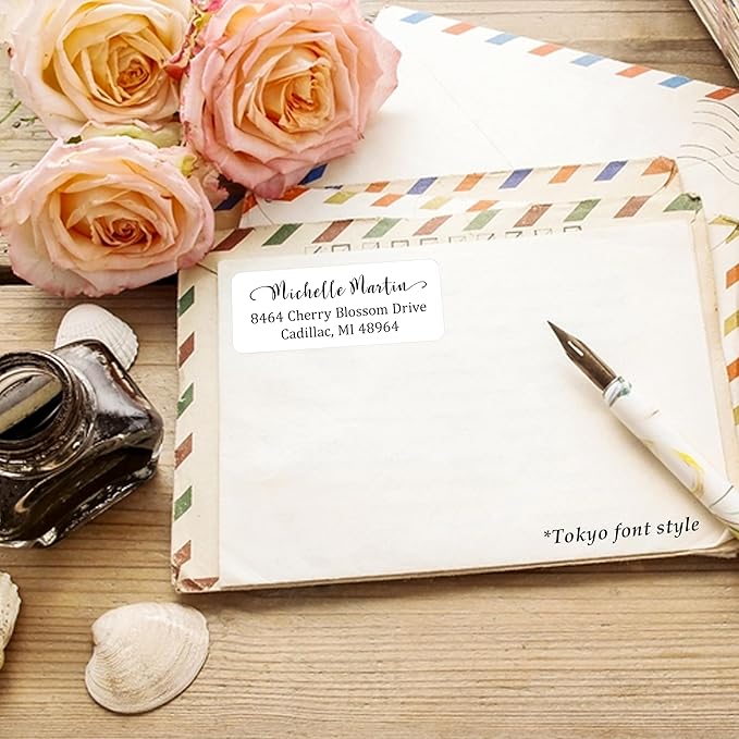 Personalized Return Address Labels Simple - Set of 240 Elegant Custom Mailing Labels for Envelopes, Self Adhesive Flat Sheet Rectangle Personalized Name Stickers (White)-DeskLoop Office