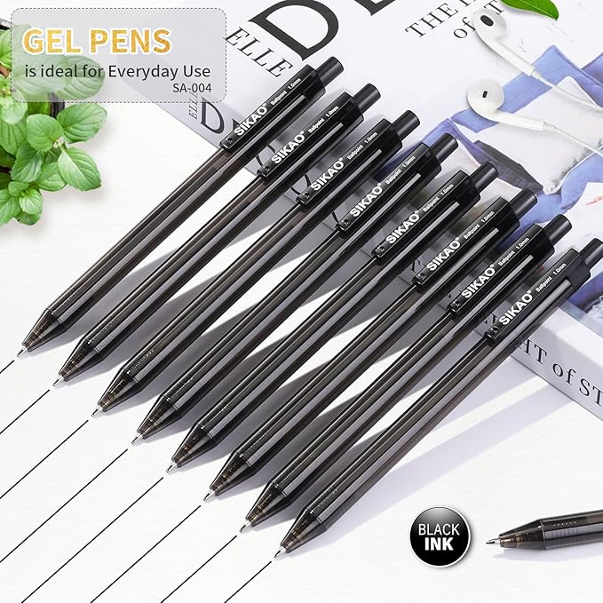 Black Gel Pens Bulk, Fine Point Smooth Writing No Smudge, 0.7mm Ink, Retractable Rollerball, Server, Office Lapiceros (60 Pack)-DeskLoop Office