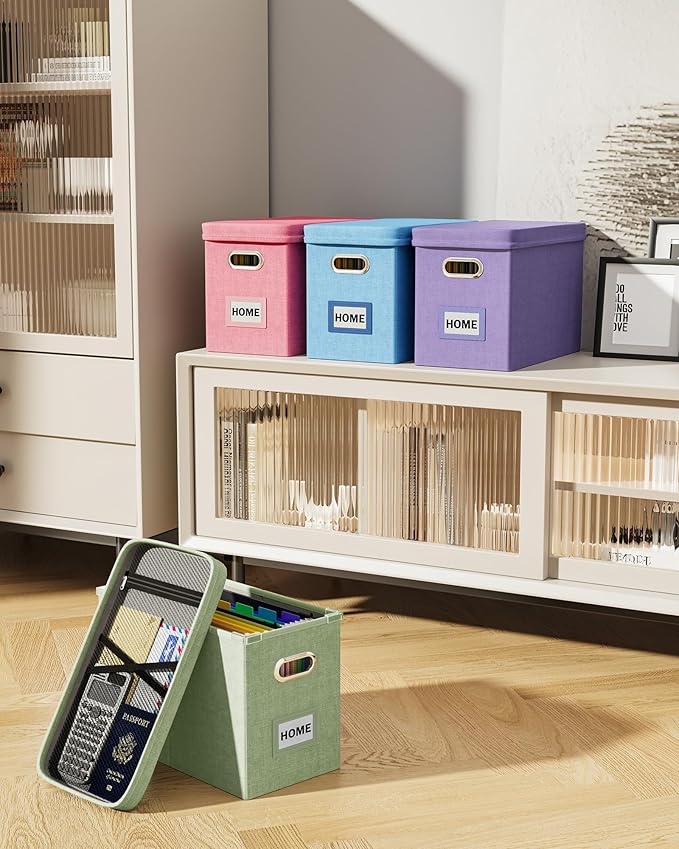 Oterri File Organizer Box with Lid, Hanging Filing File Box with Mesh Pocket, Document Organizer Box for Letter Files, Portable Storage Box with Smooth Sliding Rail for Office&Home (1 PCS, Lavender)-DeskLoop Office