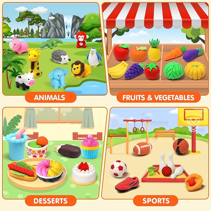 100 Pack Animal Erasers Desk Pet for Kids 3D Puzzle Pencil Eraser Take Apart Bulk Treasure Box Toy for Classroom School Prize Kids Party Favors Back to School Supplies Goodie Bag Stuffers Gift(Random)-DeskLoop Office