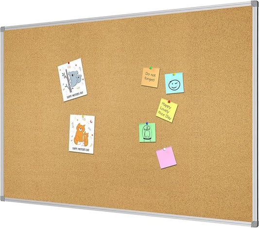 Lockways Large 60" x 36" Large Cork Board Bulletin Board, Framed CorkBoard, Wall-Mounted Notice Message Pin Board, Silver Aluminium Framed-DeskLoop Office