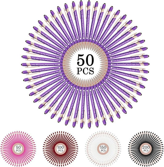 STREADVE 50 Personalized Custom Pens Engraved Writing Pen with Name Logo, Customized Promotional Items Stylus Pen Gifts for Women Realtor Birthday Wedding Business, Purple-DeskLoop Office