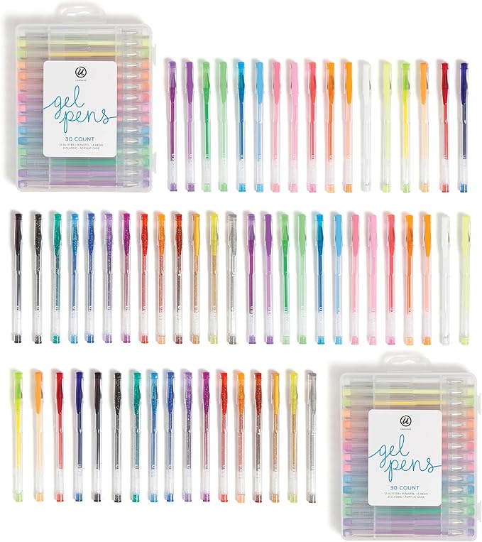 U Brands Metallic Gel Pens, Set of 60, Assorted Point Sizes, Glitter, Pastel, Neon and Classic Assorted Colors-DeskLoop Office