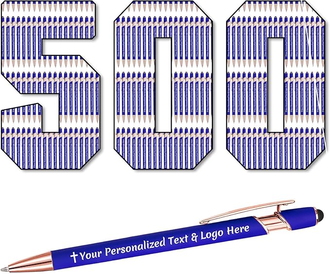STREADVE 500 Personalized Custom Pens Engraved Writing Pen with Name Logo, Customized Promotional Items Stylus Pen Gifts for Men Women Realtor Nurse Wedding Business, Blue-DeskLoop Office