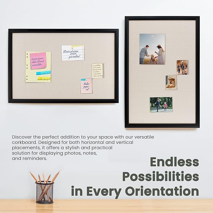 Bulletin Board Cork Board with Linen, 100% Wood Framed 24" x 36" Bulletin Board Decorations, Pin Boards for Walls, Wall Mounted Fabric Picture Board with 10 Pushpins for School, Home & Office, Black-DeskLoop Office