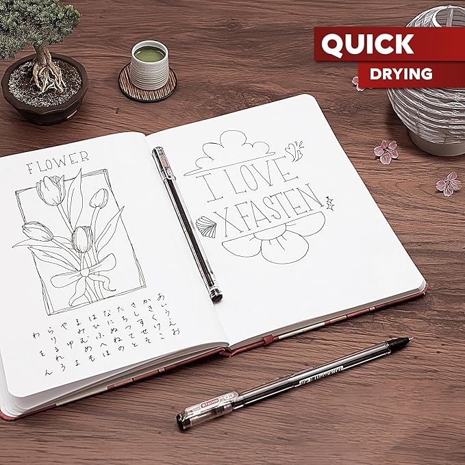 XFasten Extra Fine Point Pens 0.38mm 24-Pack Japanese-Style Fine Tip Gel Ink Ballpoint Pen Black, Smooth Ink Flow, Smudge-Free, Quick-Drying, No Smear for Journaling, Note-Taking, Office, and School-DeskLoop Office