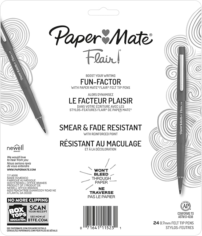 Paper Mate Felt Tip Pens, Flair Marker Pens, Medium Point, Assorted, 24 Count - Home, Office, Back to School, Teacher Supplies-DeskLoop Office