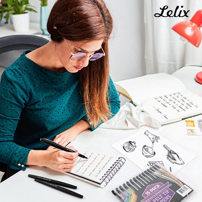 Lelix Felt Tip Pens, 40 Black Pack, 0.7mm Medium Point, Felt Tip Markers Pens - Image 8