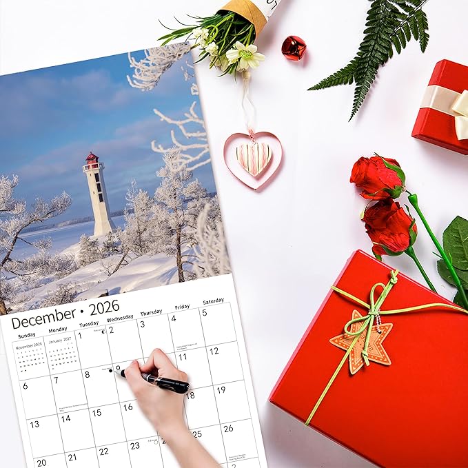 2025 Wall Calendar,Calendar 2026, July 2025 - December 2026, Wall Calendar Lighthouses, 12" x 24" Opened,Full Page Months Thick & Sturdy Paper for Calendar Organizing & Planning-DeskLoop Office