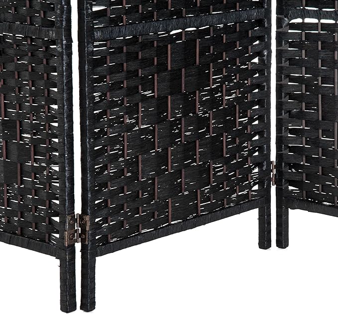 HOMCOM Room Divider, 3 Panel Folding Privacy Screen, 6FT Tall Portable Wicker Weave Partition Wall Divider for Bedroom, Home Office, Black-DeskLoop Office