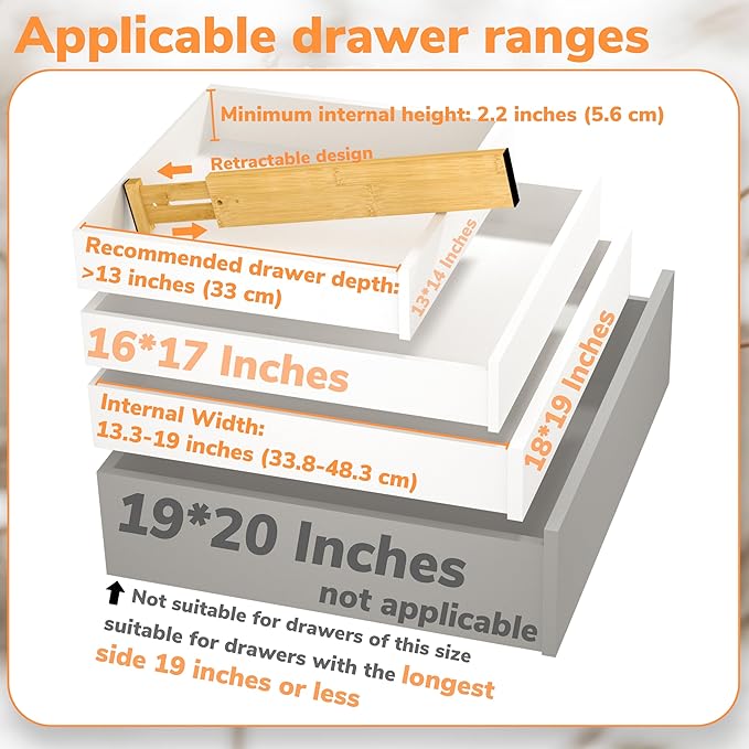 BAMEOS Drawer Divider,Expandable Bamboo Separators Adjustable Utensil Knife Fork Tool Kitchen Organizer, Clothes Fabric Drawer Organizer In Bathroom Bedroom Office, Cabinet Dresser Organizer 4-pack-DeskLoop Office