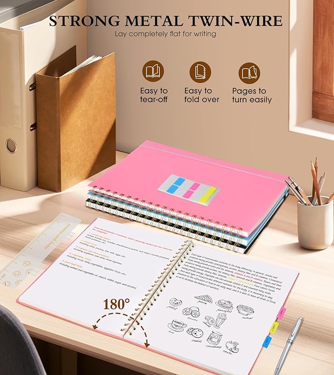 Blank Spiral Notebook Journal 8.5” x 11”, A4 Large Pink Sketch Book for Women Men, 100 GSM Blank Paper Drawing Notebook, Plastic Hardcover Spiral Bound Sketchbook for Sketching Work School Writing