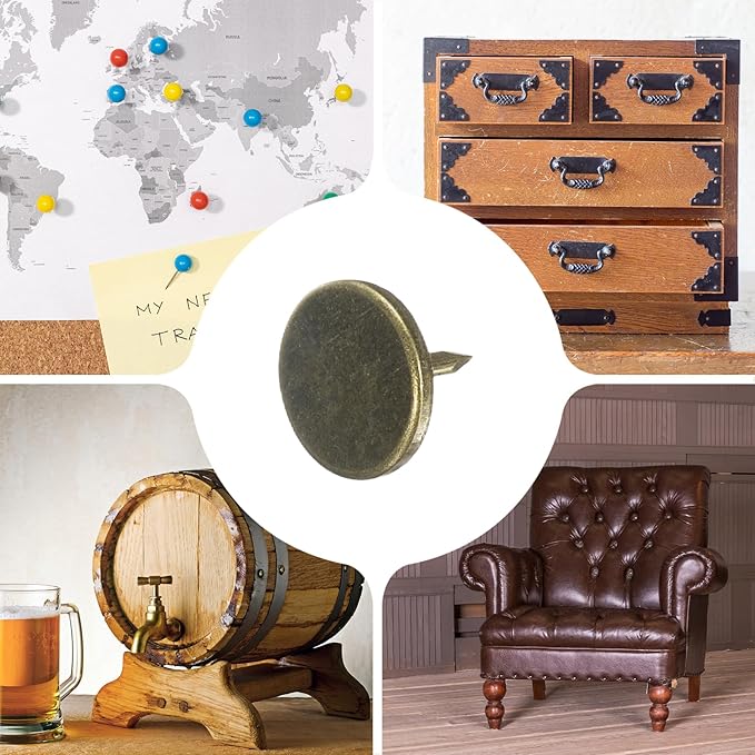 uxcell 150Pcs Upholstery Tacks, 11mmx10mm Flat Head Thumb Tack Decorative Furniture Nails Push Pins for Furniture Sofa Headboards, Bronze-DeskLoop Office