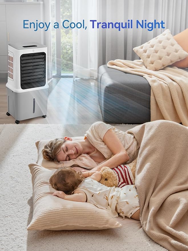 10 Gal Evaporative Air Cooler, 3000CFM Quiet Portable Air Conditioners, 35" Fast Cooling Swamp Cooler, 120° Oscillation, 12H Timer, 3 Speeds & Modes Remote Control for Living Room|Bedroom|Garage-DeskLoop Office
