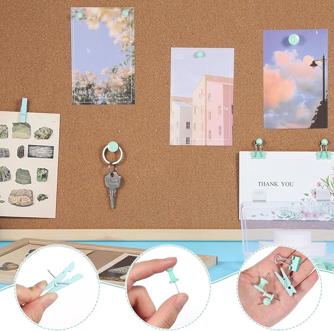 BESARME 200 Pieces Push Pins Set, 5 Types Green Thumb Tacks Cute Decorative Push Pins for Wall Cork Board Bulletin Boards with Storage Box-DeskLoop Office