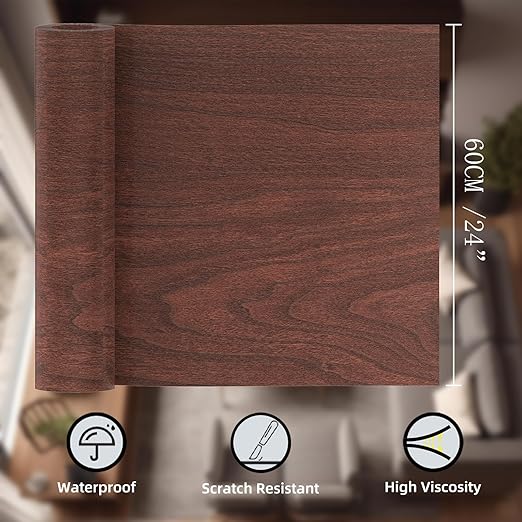 GSCIT Club Cherry Wallpaper, 24 inch X 25ft Self Adhesive Wood Grain Repair Tape Patch for Tables, Chairs, Baseboards, Doors, Windows, Floors, Handicraft DIY.-DeskLoop Office