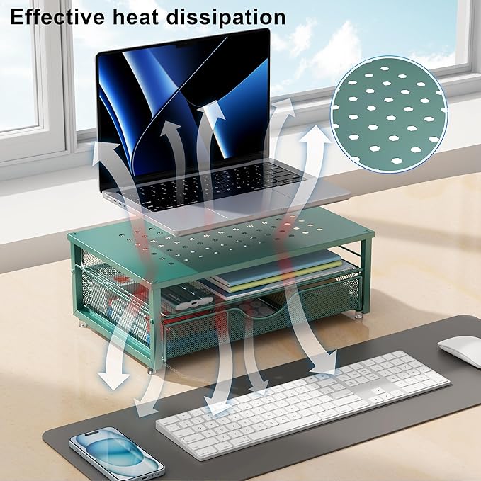gianotter Computer Monitor Stand Riser, office organizer with Drawer, Office Organizers Storage for Classroom Office Supplies (Dark Green)-DeskLoop Office
