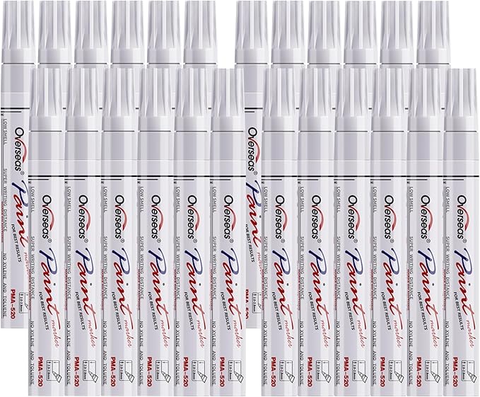 Overseas White Paint Pens Permanent Markers 24 Pcs, Oil Based Paint Markers Set, Quick Drying, Waterproof, Medium Tip Marker Pens for Metal, Rock, Wood, Plastic, Canvas, Glass, Stone, Rubber, Paper-DeskLoop Office