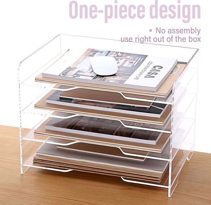 SANRUI Acrylic Paper Organizer Letter Tray for Desk, 4 Tier Enlarged File Sorter,Clear File Holder Desktop Shelf Document Storage for School Office Home-DeskLoop Office