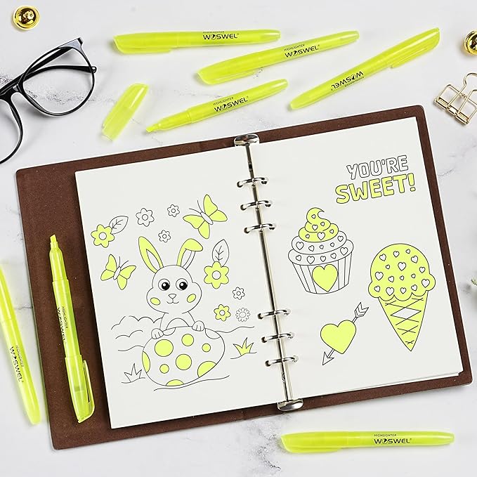 Highlighters Bulk, Woswel 120 Pack Fluorescent Yellow Highlighter Markers Set for Underlining, Color Transparent Visible Fluorescent Pen Shell, Wide Chisel Point Mark,Perfect for Classroom,Office,Home-DeskLoop Office