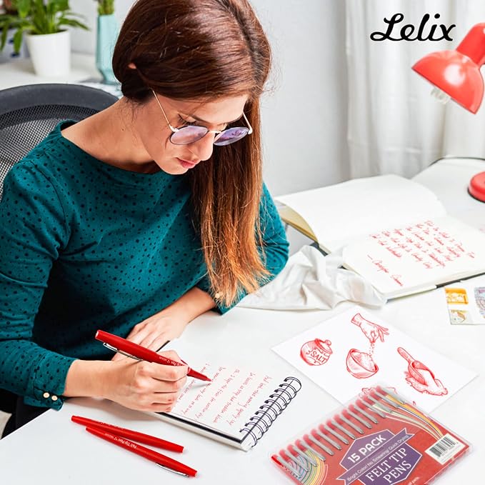 Lelix Felt Tip Pens, 30 Red Pack, 0.7mm Medium Point, Felt Tip Markers Pens - Image 8