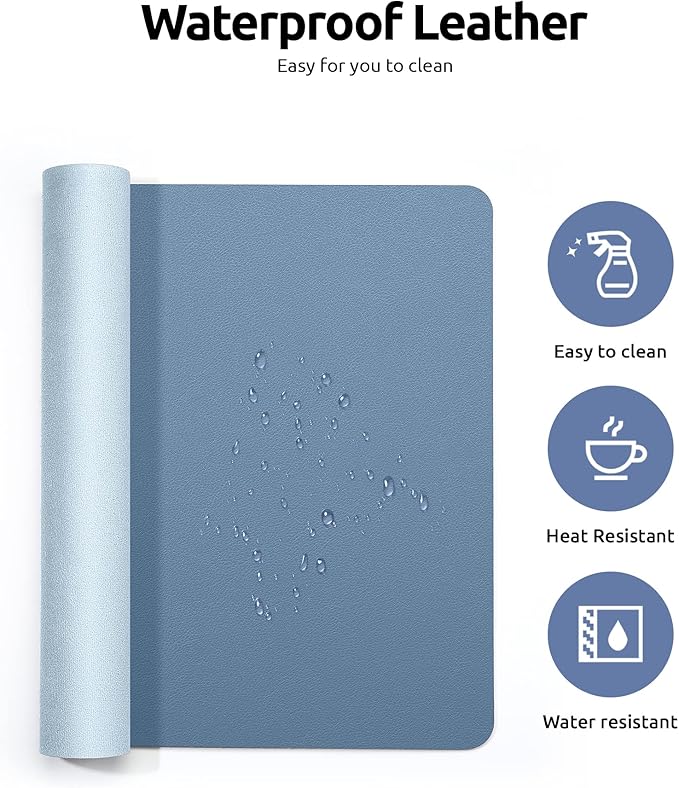 YSAGi Leather Desk Protector, Office Mat, Large Mouse Pad, Non-Slip PU Leather Blotter, Laptop Desk, Waterproof Writing Pad for Office and Home (Blue, 31.5" x 15.8")-DeskLoop Office