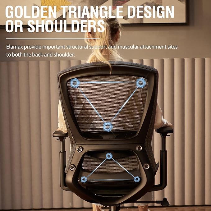 ELABEST Mesh Office Chair,Ergonomic Computer Desk Chair,Sturdy Task Chair- Adjustable Lumbar Support & Armrests,Tilt Function,Comfort Wide Seat,Swivel Home Office Chair (Grey)-DeskLoop Office