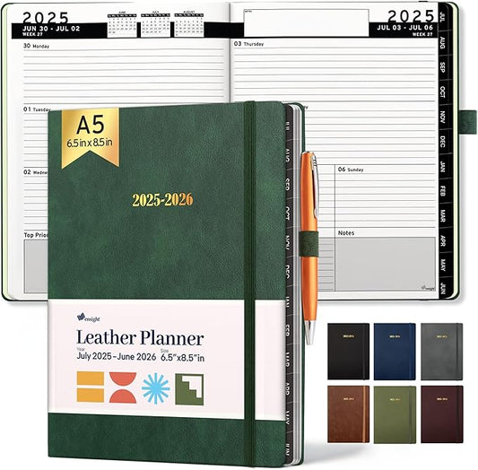 Ensight 2025-2026 HARDCOVER Leather Planner Weekly & Monthly - 6.5x8.5 Inches - Academic Planner Business Personal or Student - Pen Holder, Thick Paper, July 2025 - June 2026 (Green)-DeskLoop Office