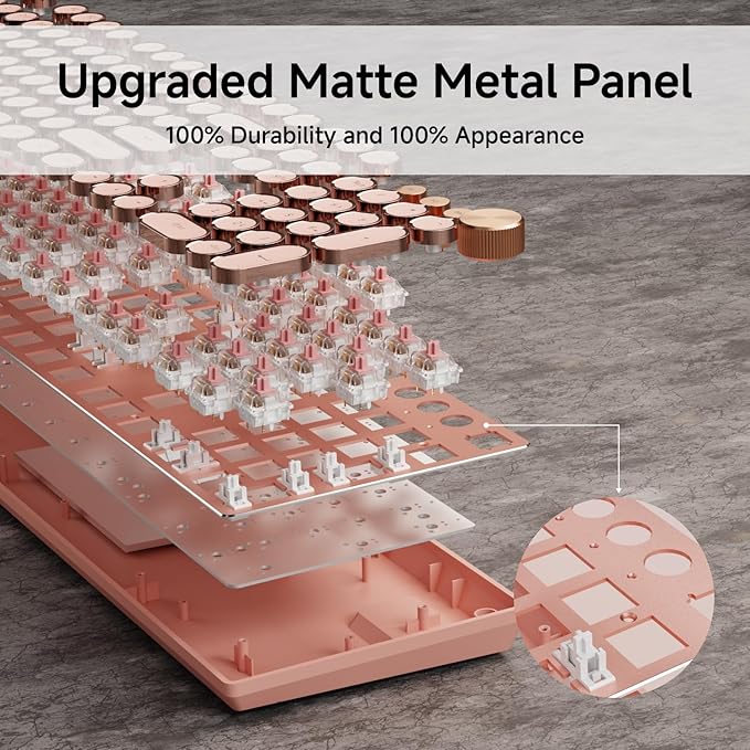 EWEADN Typewriter Style Mechanical Gaming Keyboard, Wired Mechanical Keyboards,104 Keys Backlit LED Keyboards, Media Control Knob, Wired Computer Keyboard Pink Switch for Windows/Mac/PC-Pink-DeskLoop Office