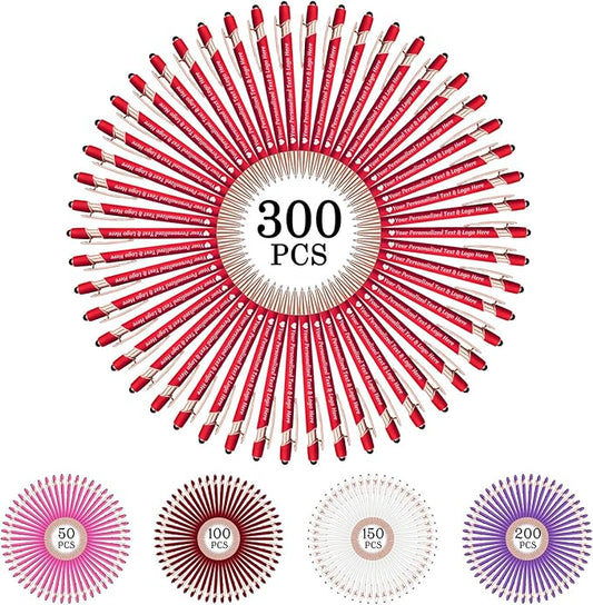 STREADVE 300 Personalized Custom Pens Engraved Writing Pen with Name Logo, Customized Promotional Items Stylus Pen Gifts for Women Realtor Reunion Wedding Business, Red-DeskLoop Office