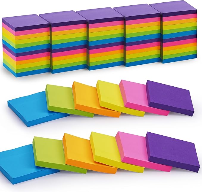 Sticky Notes 3 x 3 in, 60 Pads, 85 Sheets/Pad, 6 Bright Colors, Self-Stick Notes, Easy to Post for Home, Office, School-DeskLoop Office