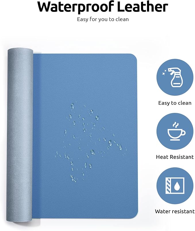 YSAGi Leather Desk Protector, Office Mat, Large Mouse Mat, Non-Slip PU Leather Blotter, Laptop Desk Pad, Waterproof Writing Pad for Office and Home (Sea Blue, 31.5" x 15.8")-DeskLoop Office