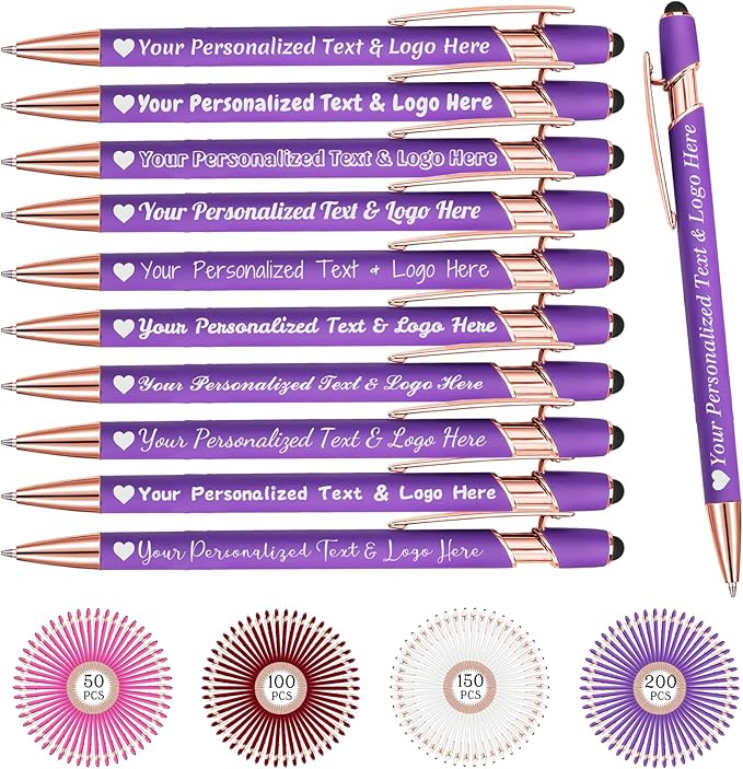 STREADVE Personalized Custom Pens 10 Engraved Writing Pen with Name Logo, Customized Promotional Items Stylus Pen Gifts for Women Realtor Birthday Wedding Business, Purple-DeskLoop Office