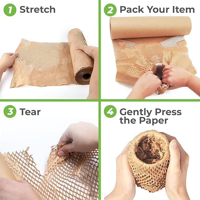 HexcelWrap Honeycomb Packing Paper - Eco-Friendly, Sustainable Paper Bubble Wrap for Shipping and Moving, Cushioned Packing Material. No Tape Needed - White, 12" x 1400'