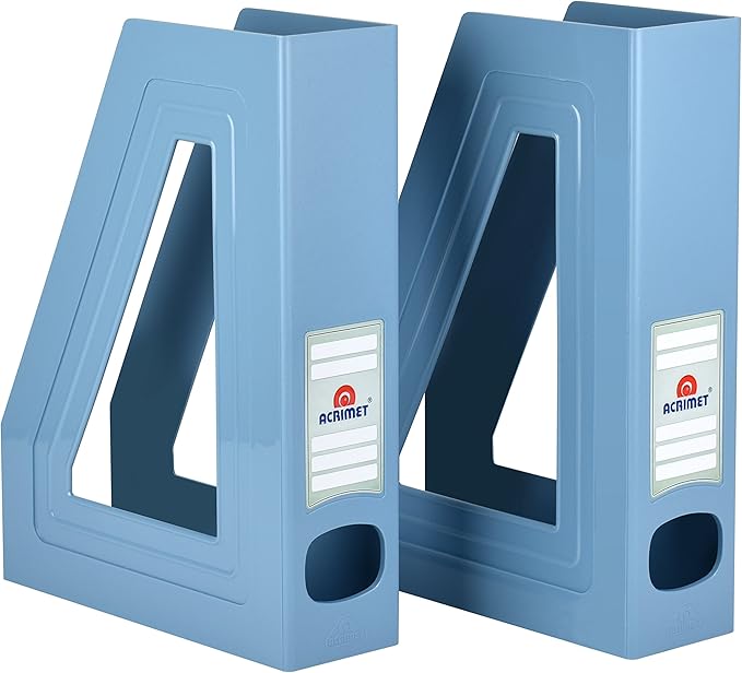 Acrimet Magazine File Holder, Durable Rack, Space-Saving Organizer (Plastic) (Solid Blue Color) (2 pack)-DeskLoop Office