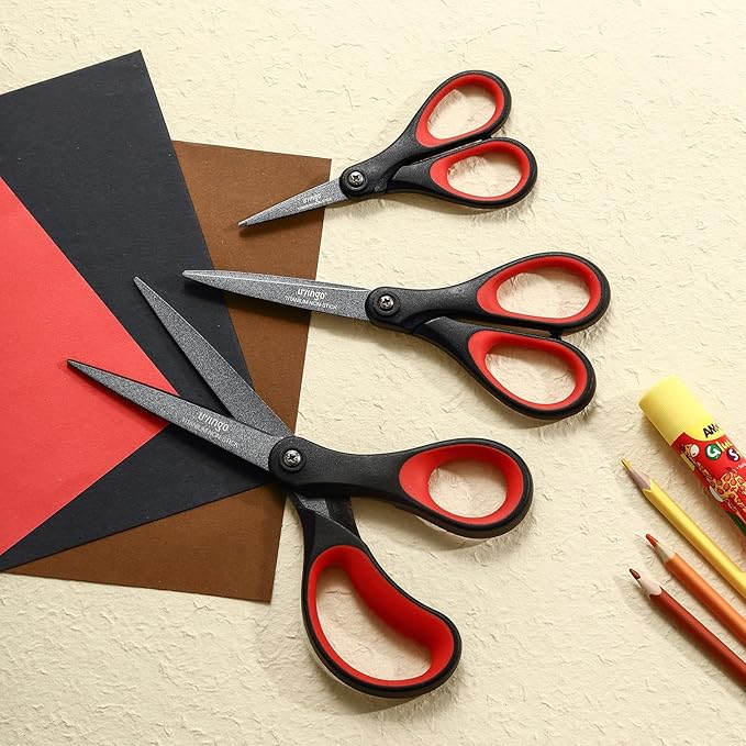 LIVINGO 3 Pack Titanium Scissors All Purpose - Non Stick Stainless Steel Sharp Scissors Set Heavy Duty for Office School Sewing Crafting Cutting Fabric Paper, Comfortable Grip, 5”, 7” & 8”-DeskLoop Office