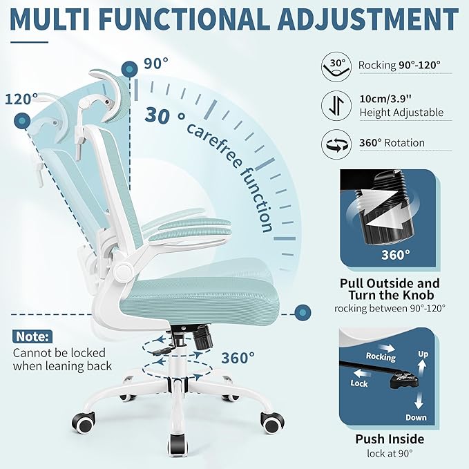 FelixKing Ergonomic Office Chair, Headrest Desk Chair Office Chair with Adjustable Lumbar Support, Home Office Swivel Task Chair with High Back and Armrest, Adjustable Height Gaming Chair(Light Blue)-DeskLoop Office