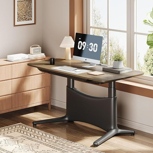 COLAMY Electric Adjustable Standing Desk – 48 x 28 Inch Sit Stand Desk with Drawer & Cable Management, Dual Motor Lift System, Ergonomic Footrest, Home Office Table (MFC Desktop, Walnut + Black)-DeskLoop Office